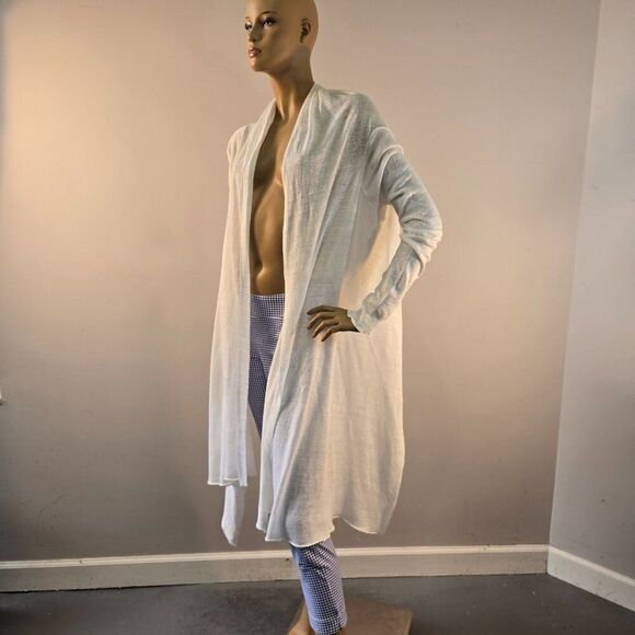 Pure DKNY Linen Open Front Cardigan Sweater Wrap White Size P/S - Picture 6 of 10